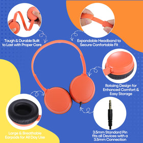 Waneni Kids Headphones 5-Pack red on-ear, great for color-coded student groups.
