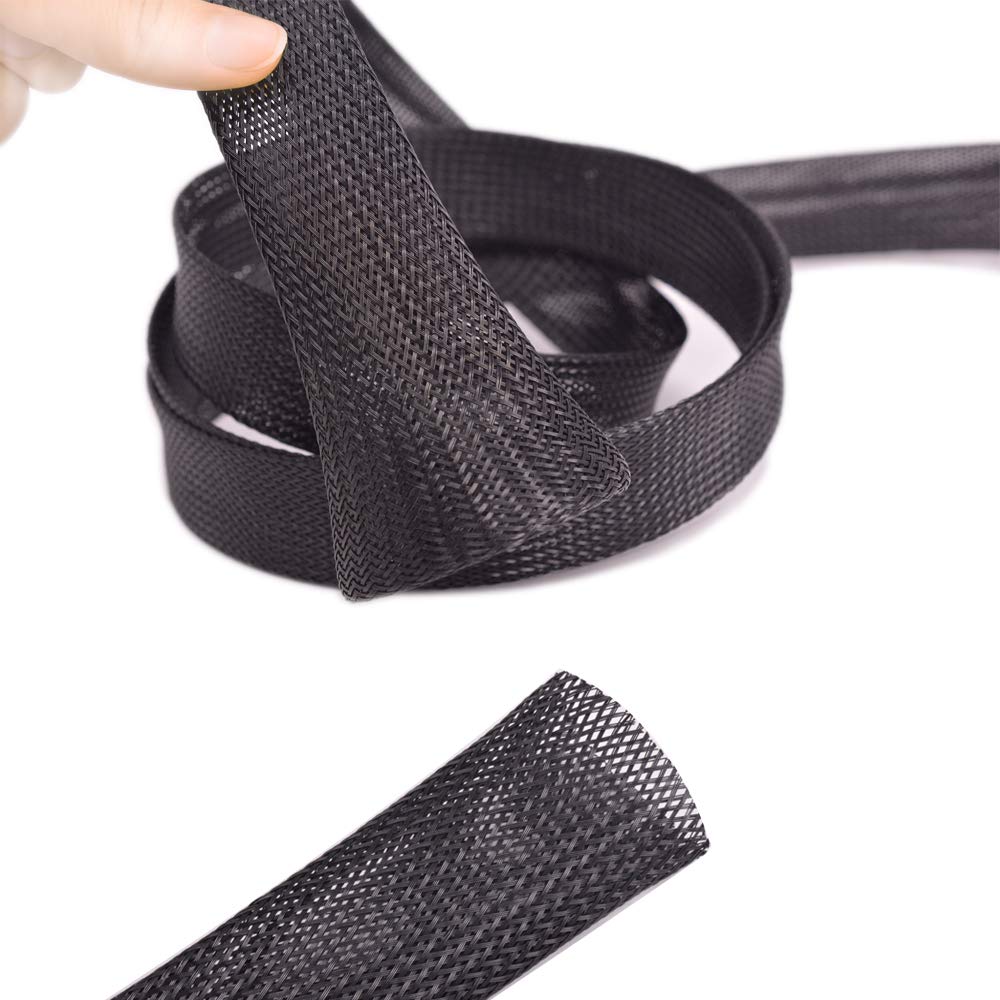 Wang-Data PET black cable sleeve closeup shows protective braided design