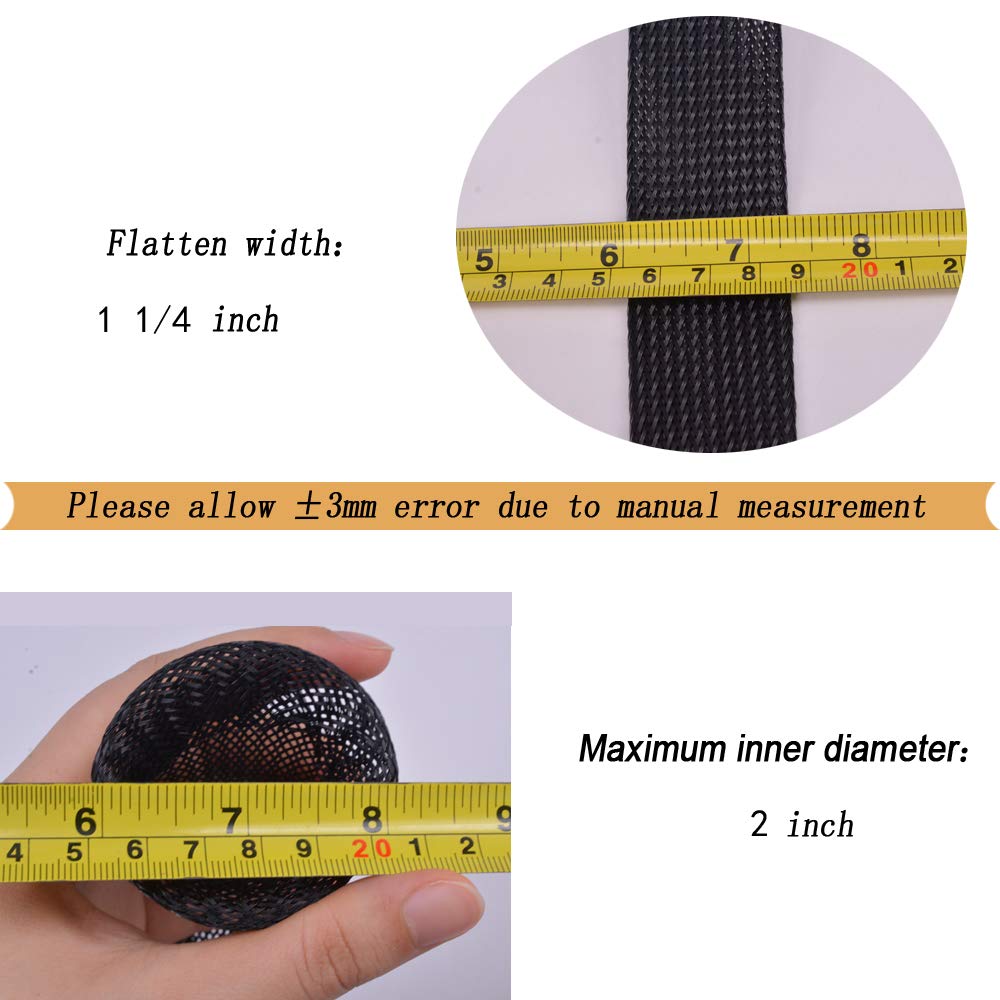 Wang-Data PET black sleeve with dimensions shown for 100 ft length