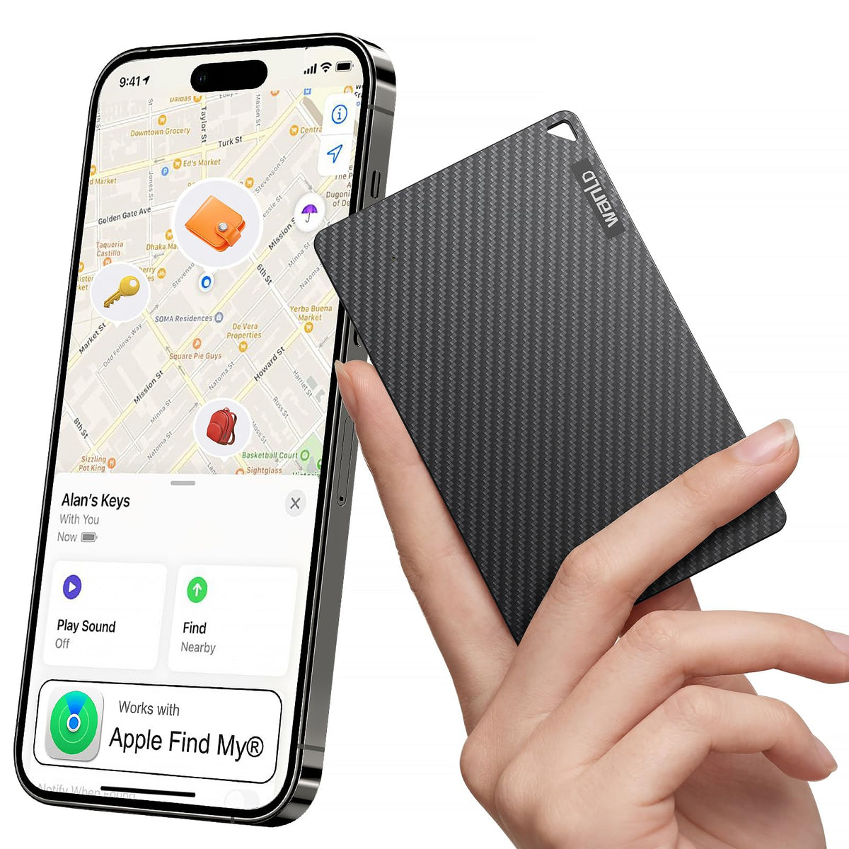 WANLD wallet tracker card with Apple Find My setup for precise wallet location