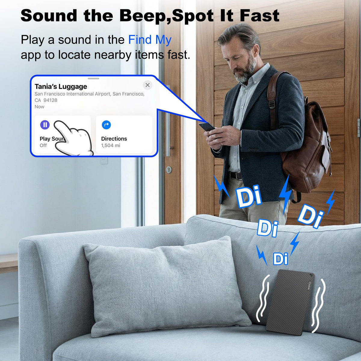 Loud alarm indicator with WANLD card helps locate items quickly