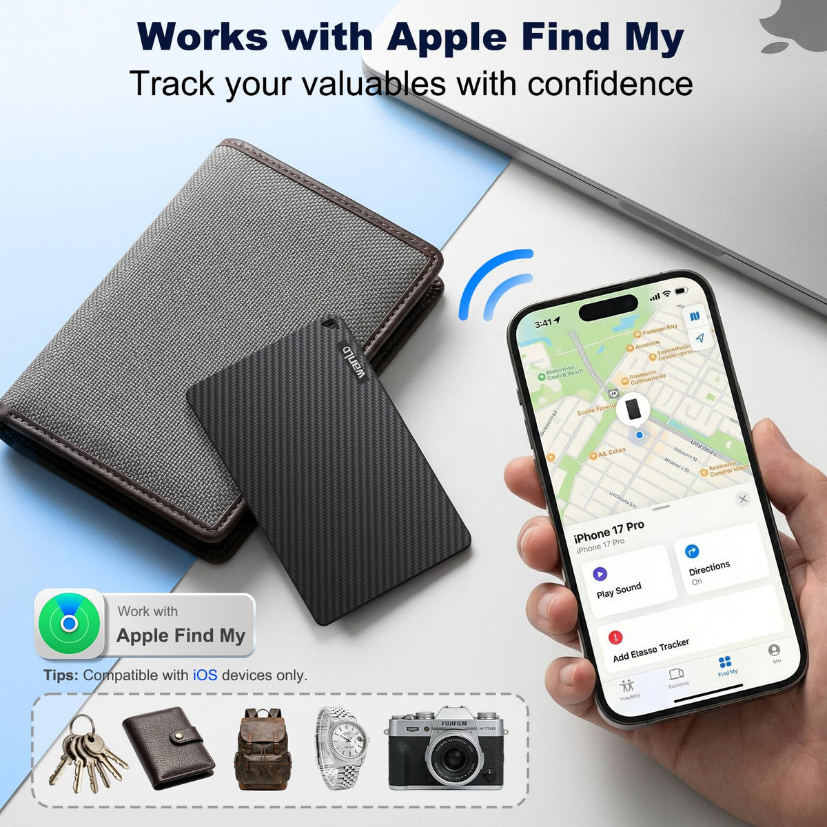 WANLD ultra-slim tracker shown in a wallet for daily carry
