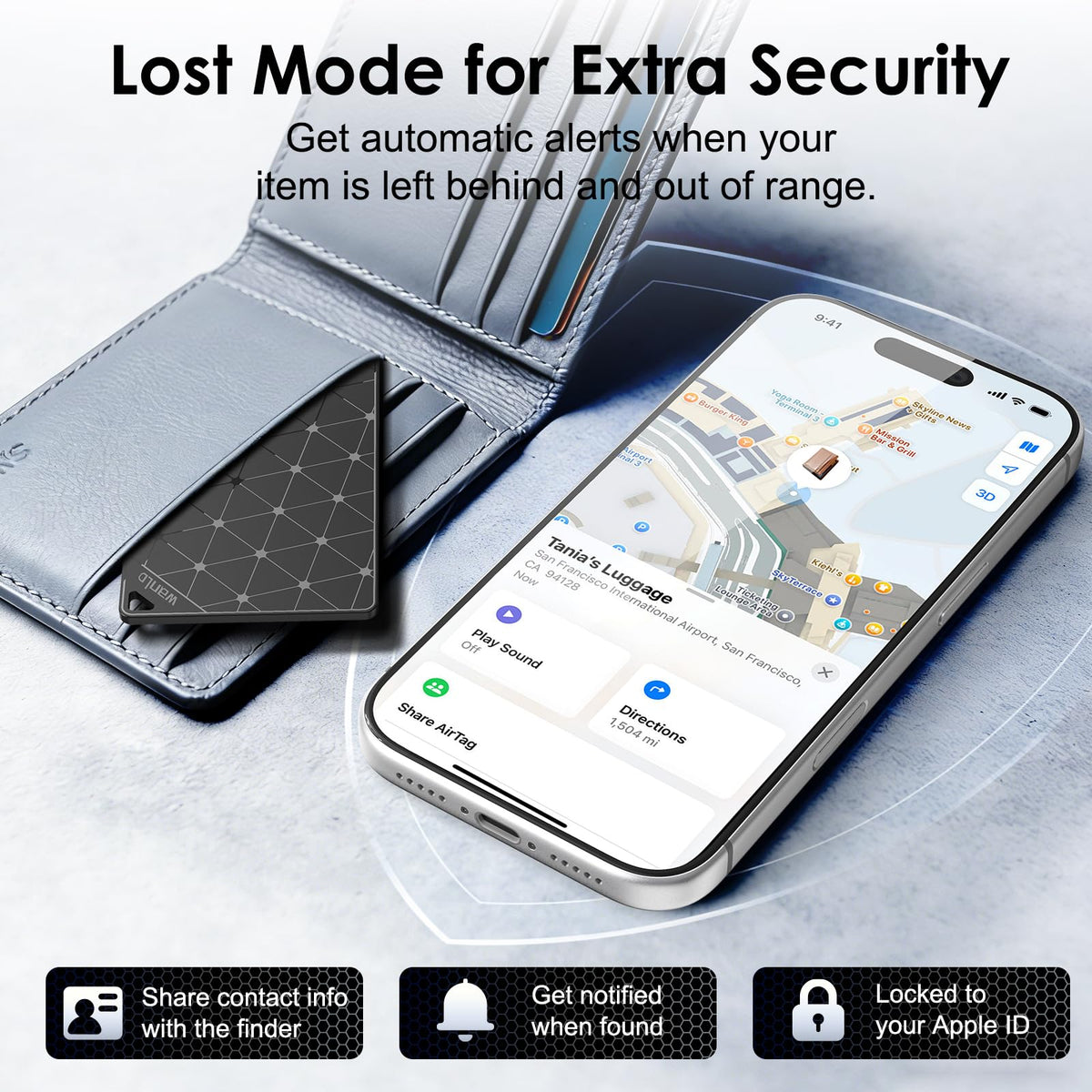 WANLD tracker tucked in passport sleeve showing travel-friendly protection