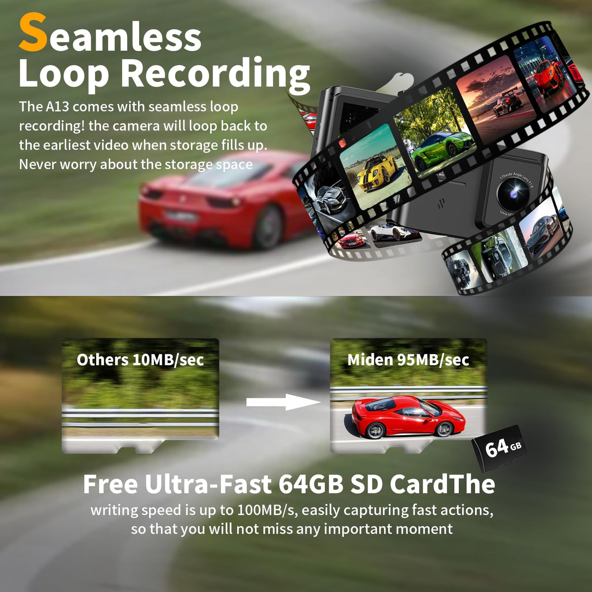 WANLIPO dash cam 5GHz WiFi enables fast transfers