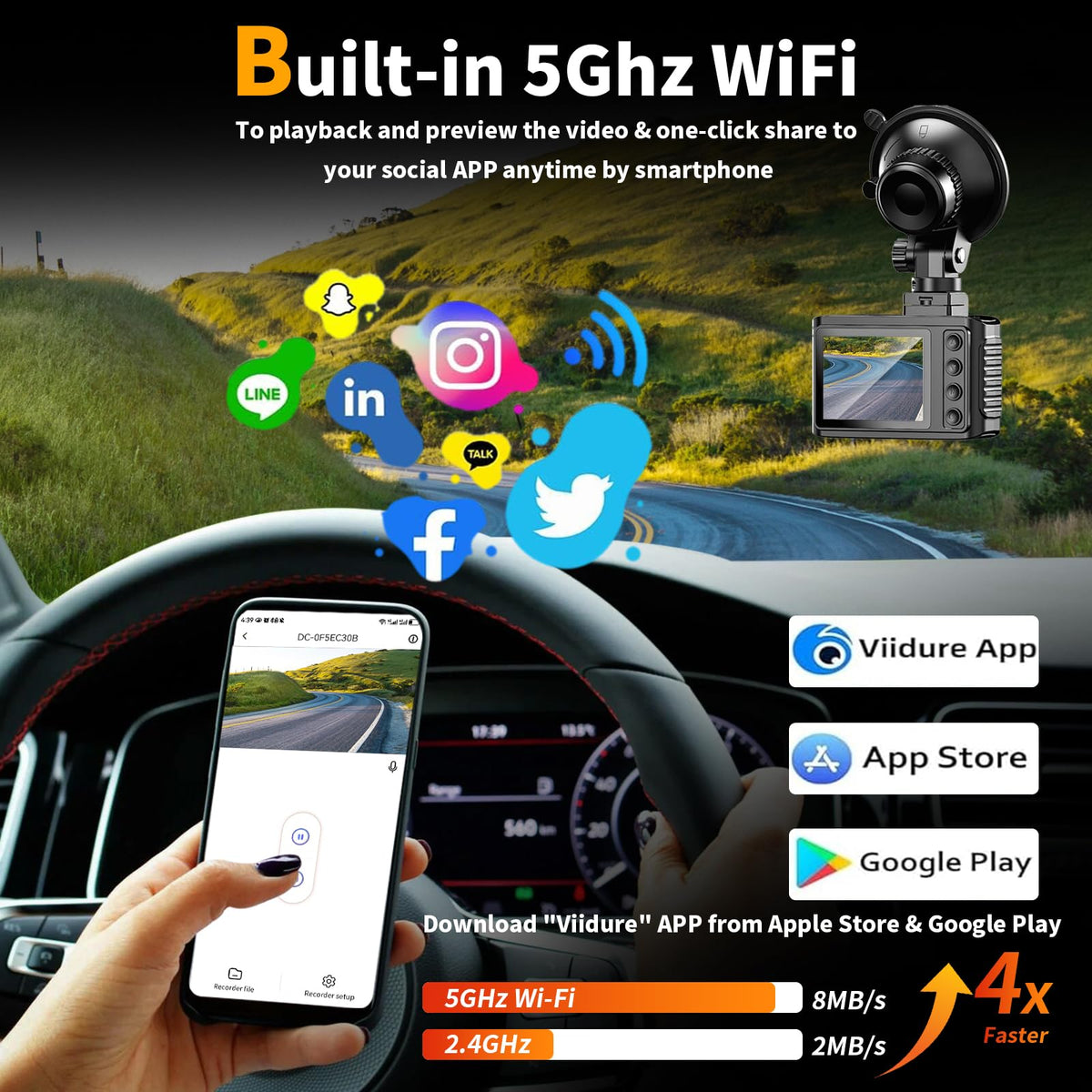 WANLIPO dash cam rear 120-degree lens covers more area