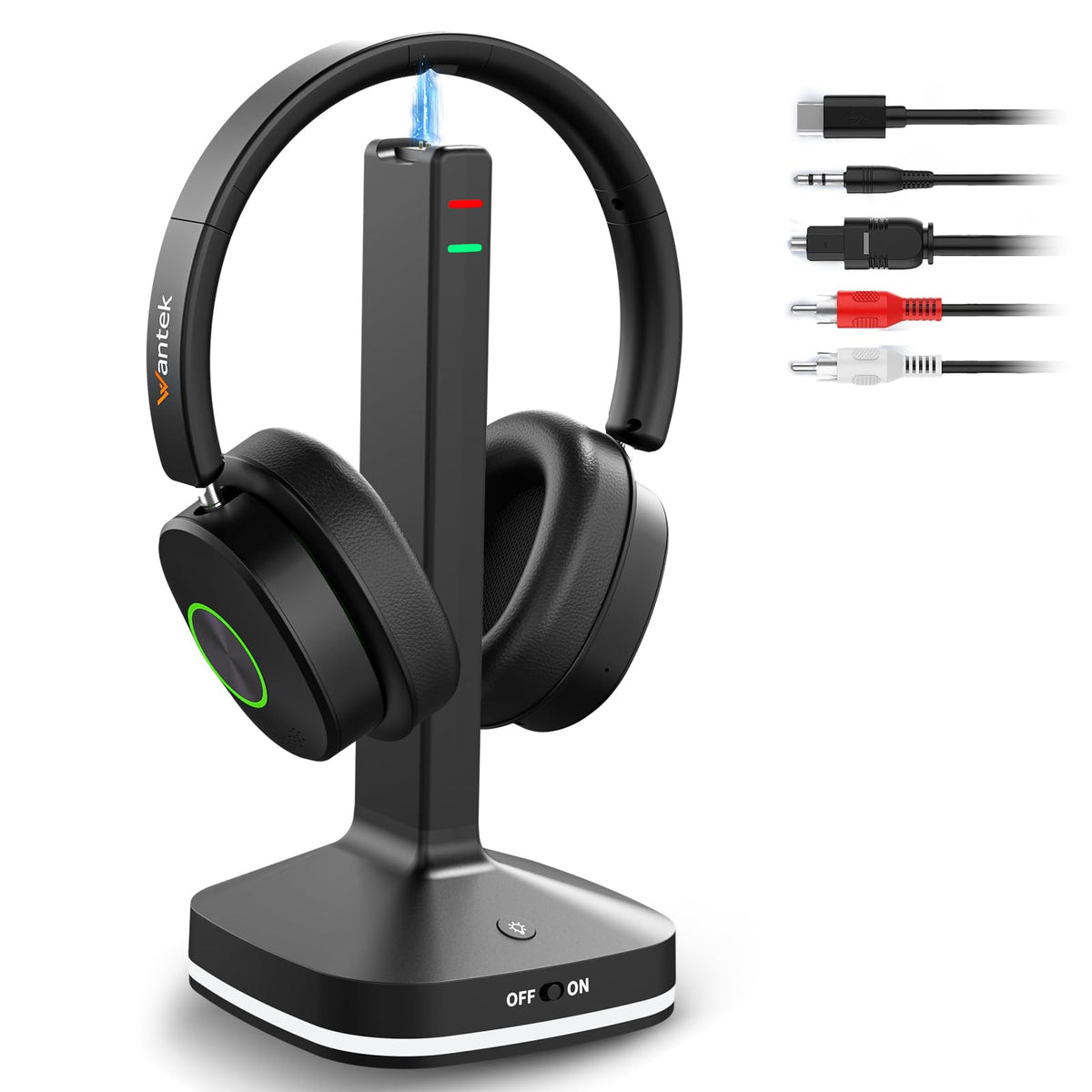 Wantek TV headphones with transmitter base for easy plug-and-play TV listening.