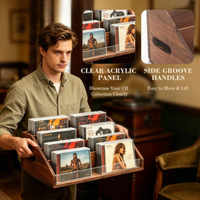 Wanyshapy rustic wood CD display stand compact design for versatile placement.
