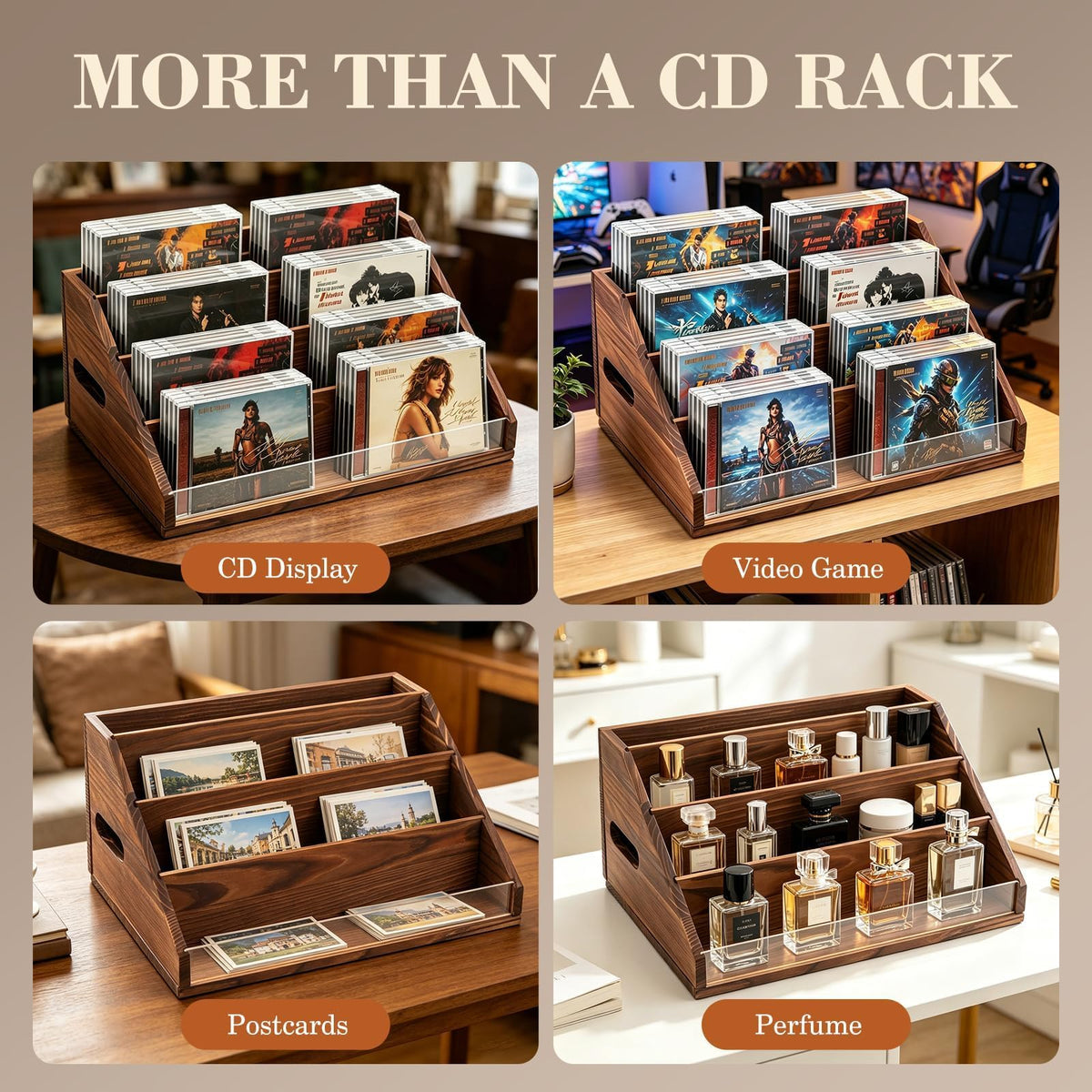 Wanyshapy rustic wood CD display stand retro style to match decor.