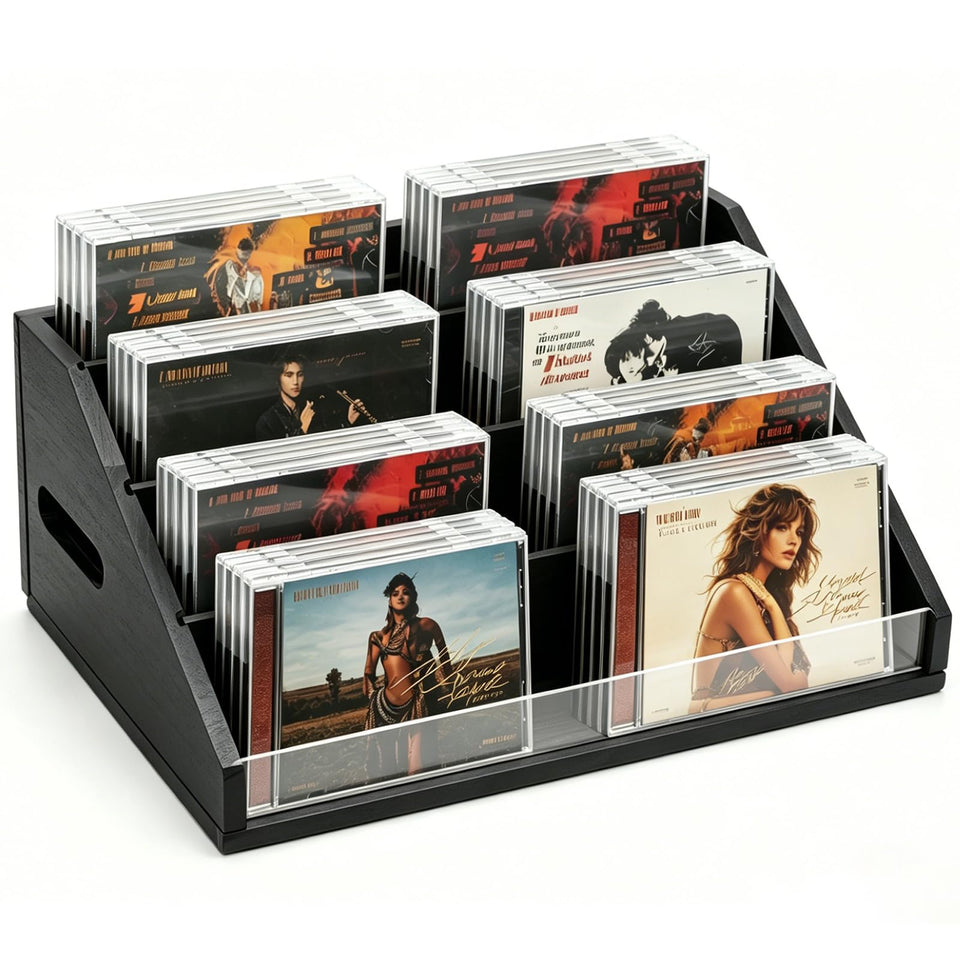 Wanyshapy wooden CD storage rack four-tier for organized music collection