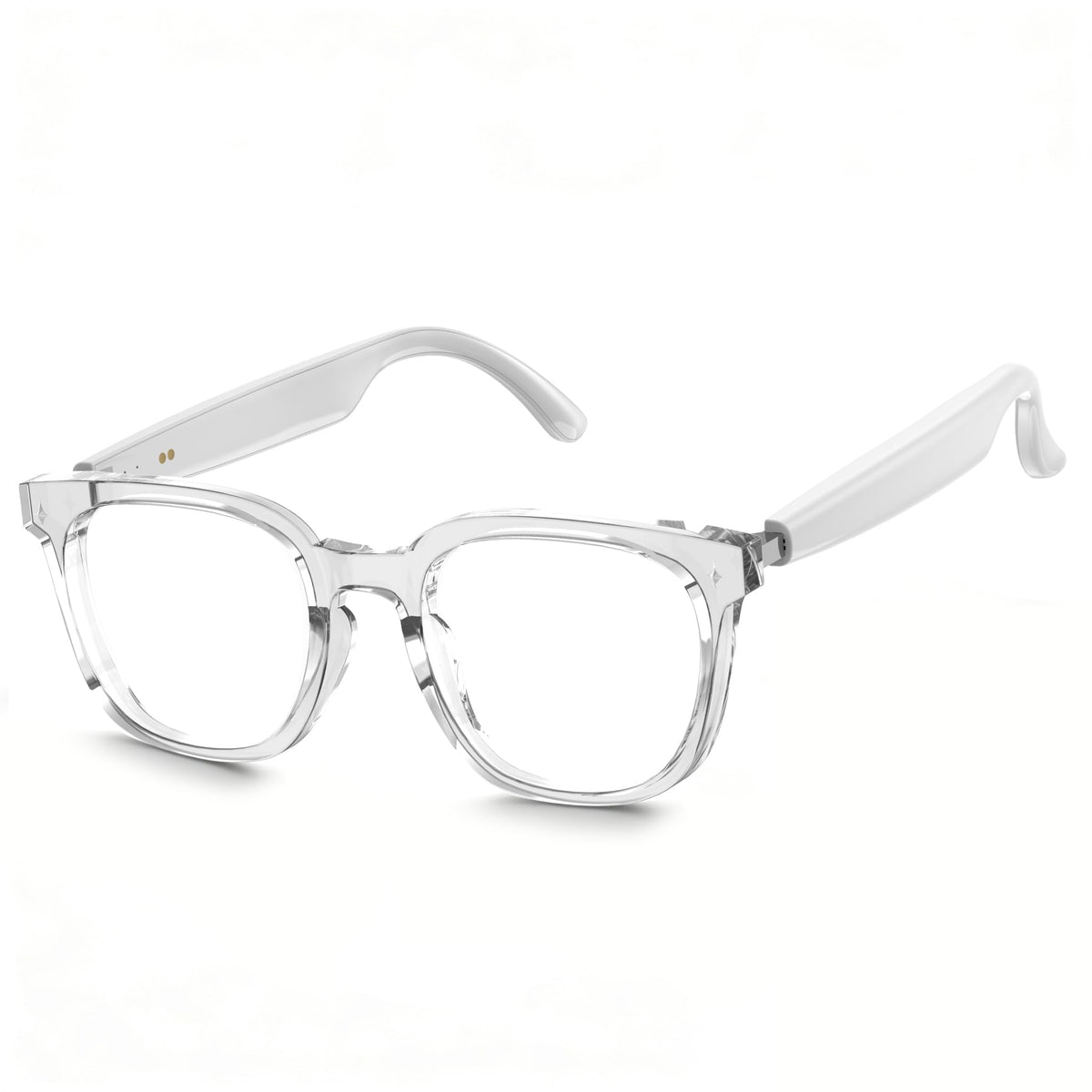 warchody front view of glasses showing sleek frame and open-ear speakers for clear audio