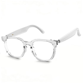 warchody front view of glasses showing sleek frame and open-ear speakers for clear audio