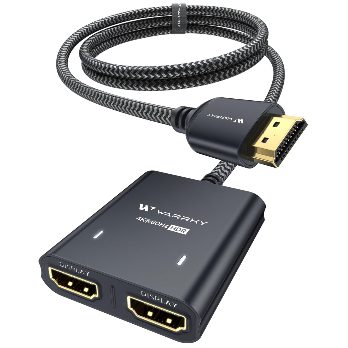 WARRKY front view of splitter showing two HDMI outputs and clean setup benefit