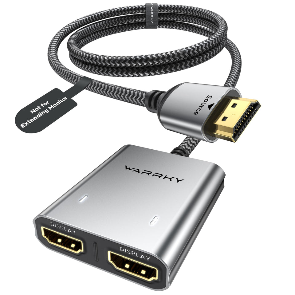 WARRKY HDMI Splitter 4K 1x2 mirrors content to two displays