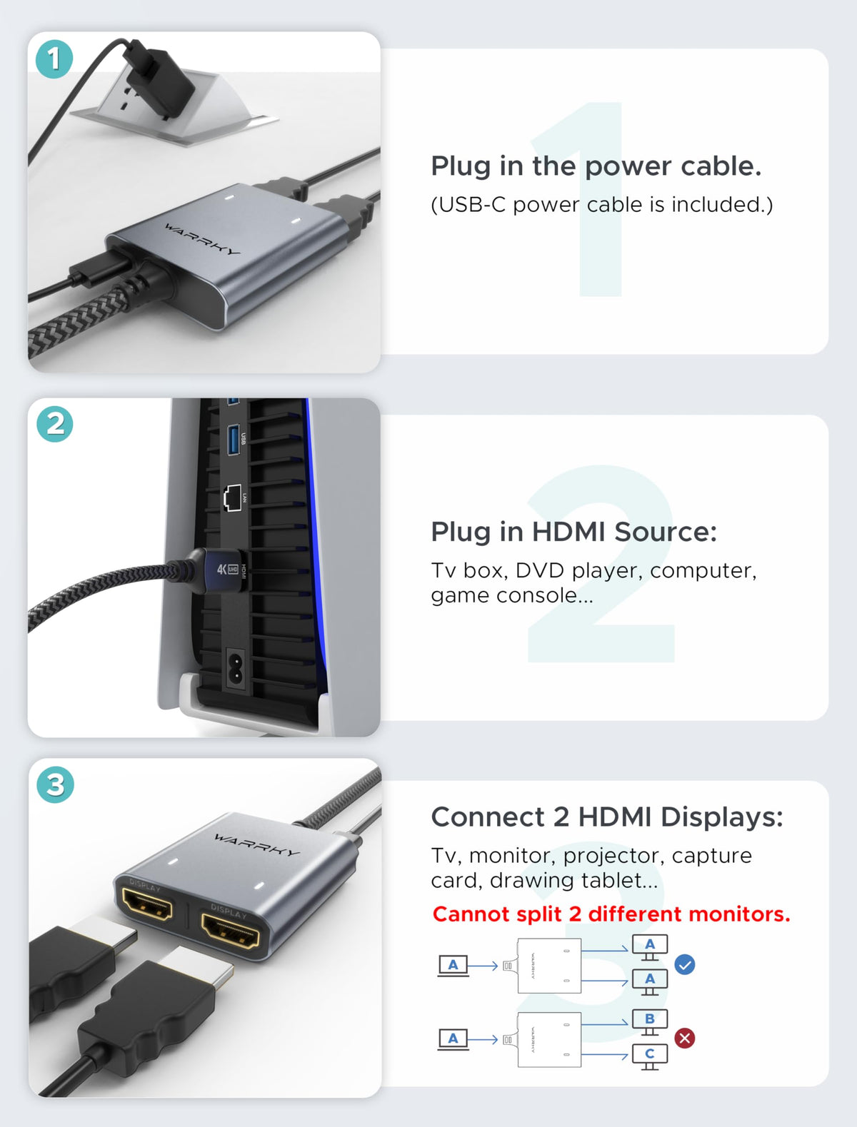 WARRKY braided HDMI cable included reduces clutter and extra cables