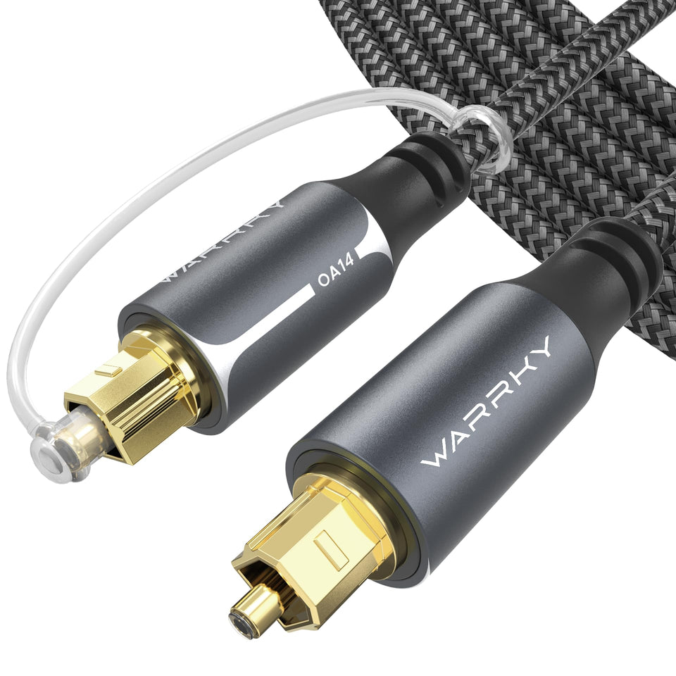 WARRKY optical cable nylon braided 15ft for durable home theater connections.