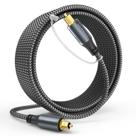 WARRKY Optical Cable 20ft with durable nylon braid for home theater connections.