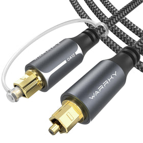 WARRKY Optical Cable with nylon-braided jacket for durable, tangle-free 10 ft audio connections.