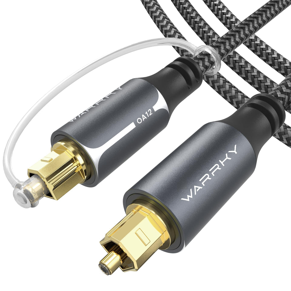 WARRKY Optical Cable with nylon-braided jacket for durable, tangle-free 10 ft audio connections.