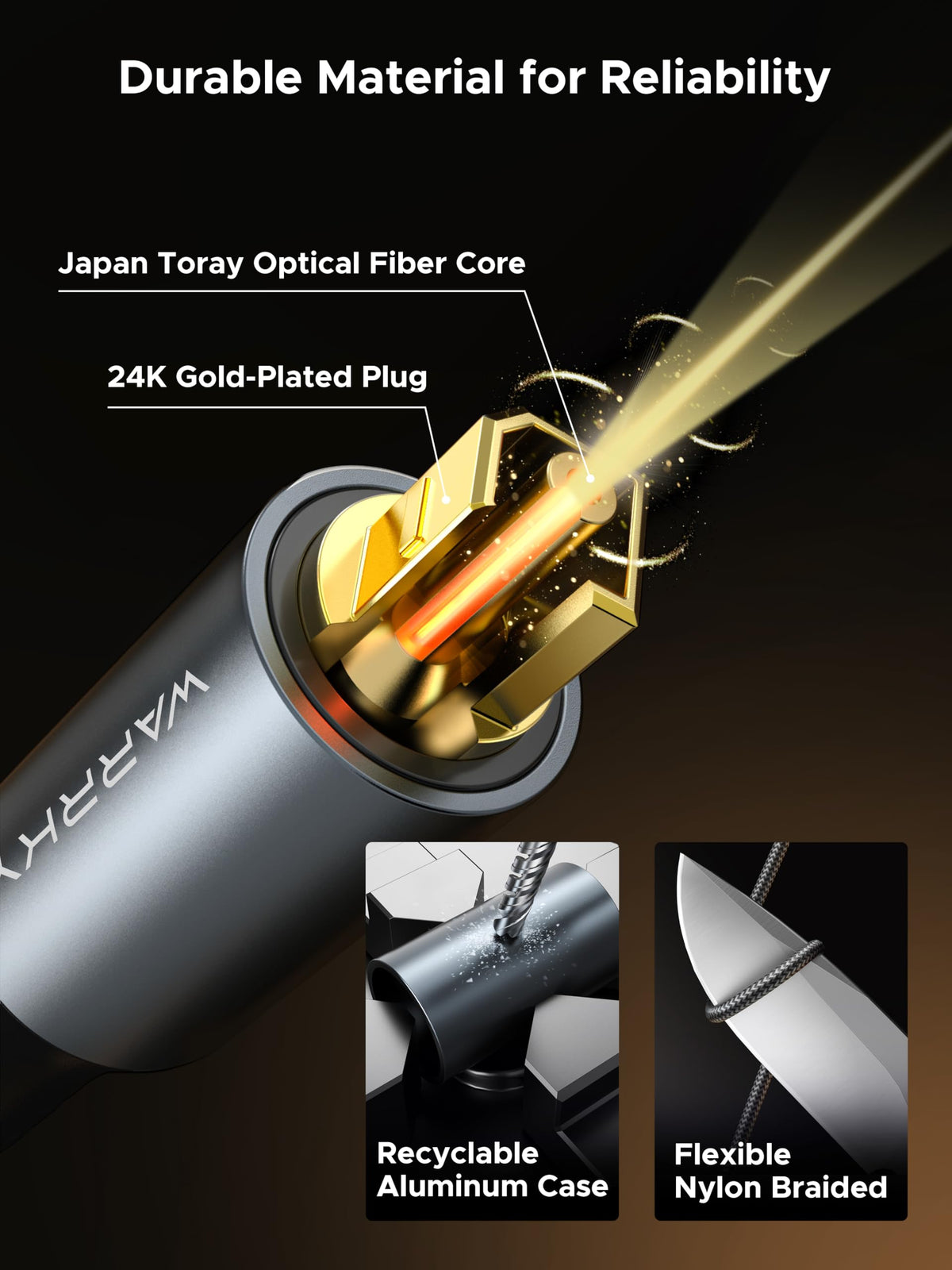 WARRKY optical cable slim metal case for a sleek setup.