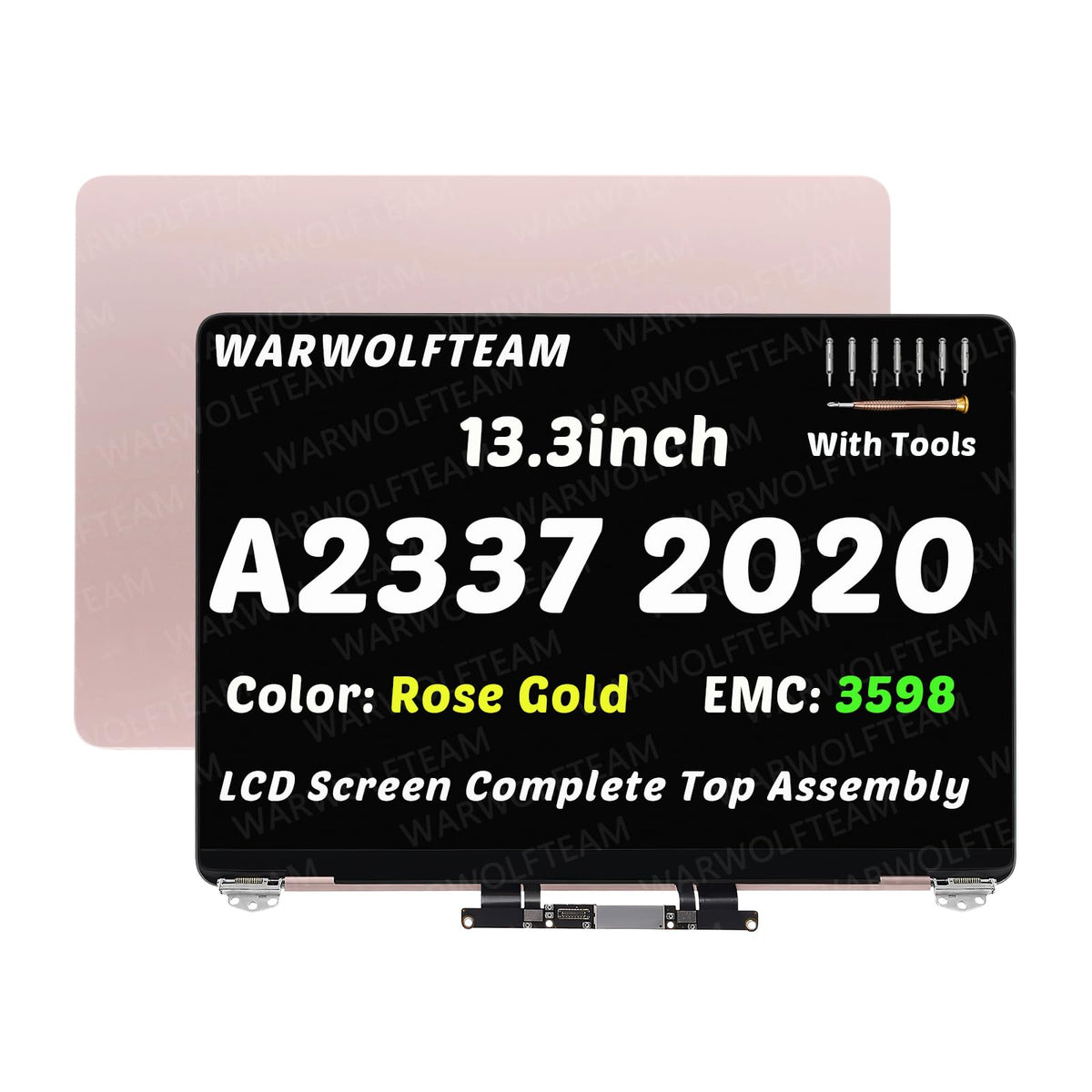 WARWOLFTEAM MacBook Air 13.3-inch rose gold screen assembly, front view for reliable replacement
