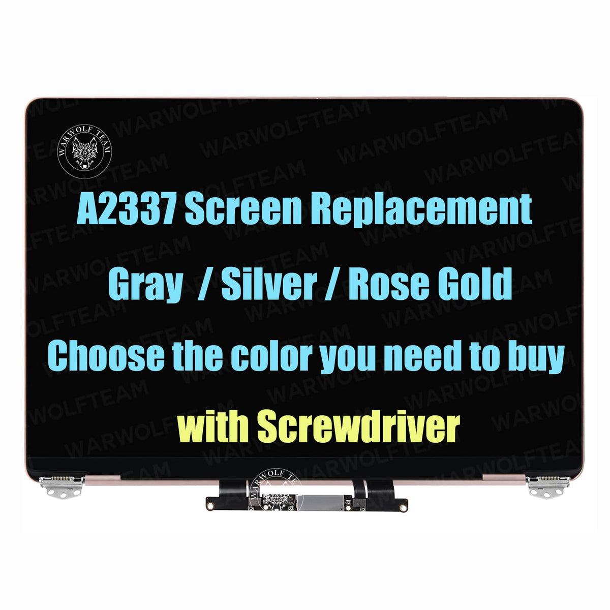 WARWOLFTEAM rose gold LCD panel close-up showing connectors and precision