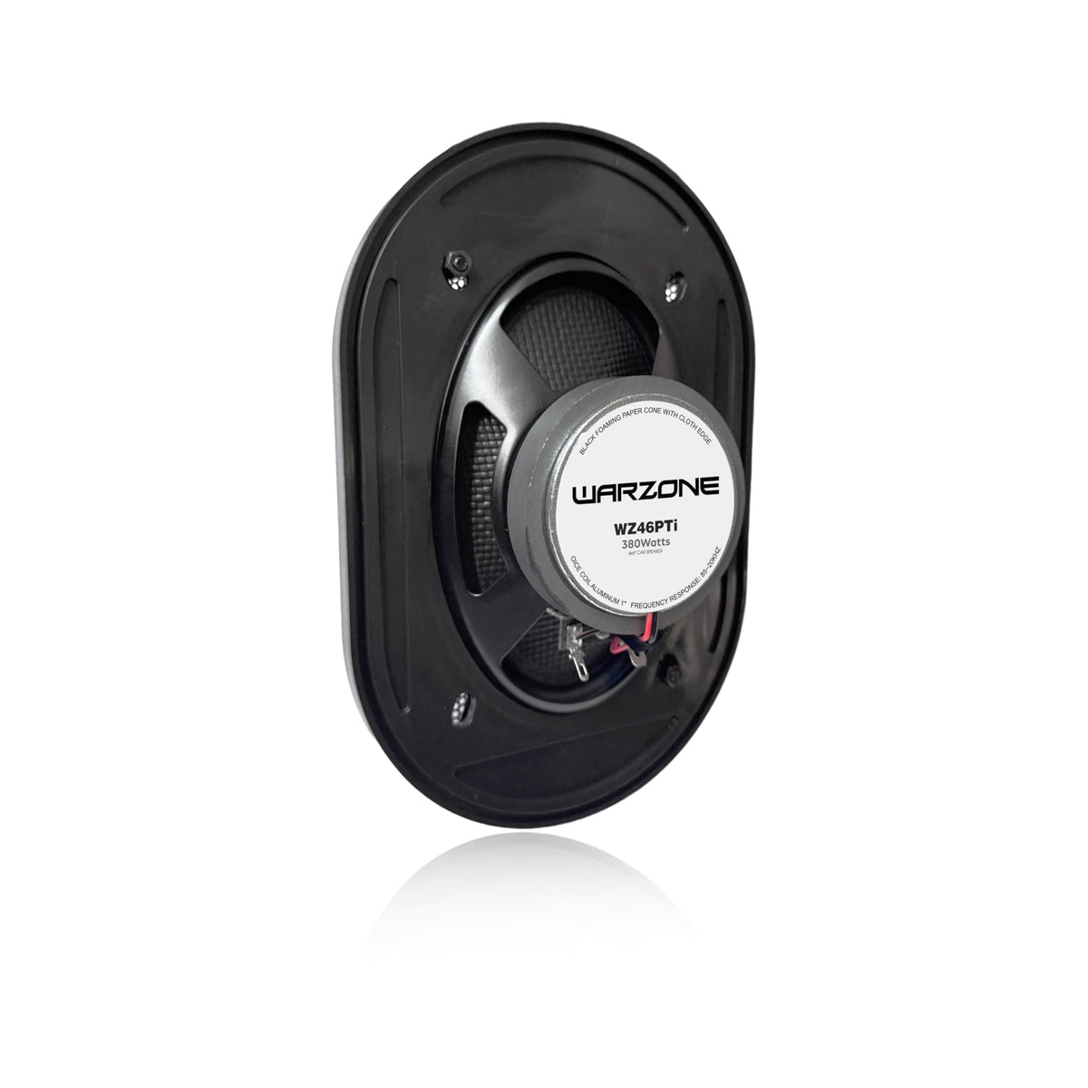 Warzone WZ46PTi woofer close-up highlighting glass fiber cone for clear mids