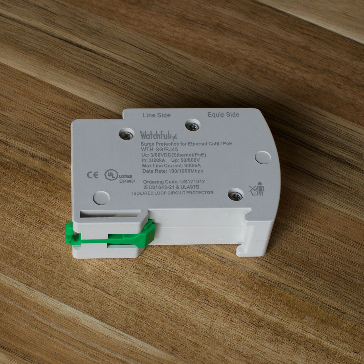 WatchfulEyE WTH-SG/RJ45-E mounted on DIN rail inside enclosure
