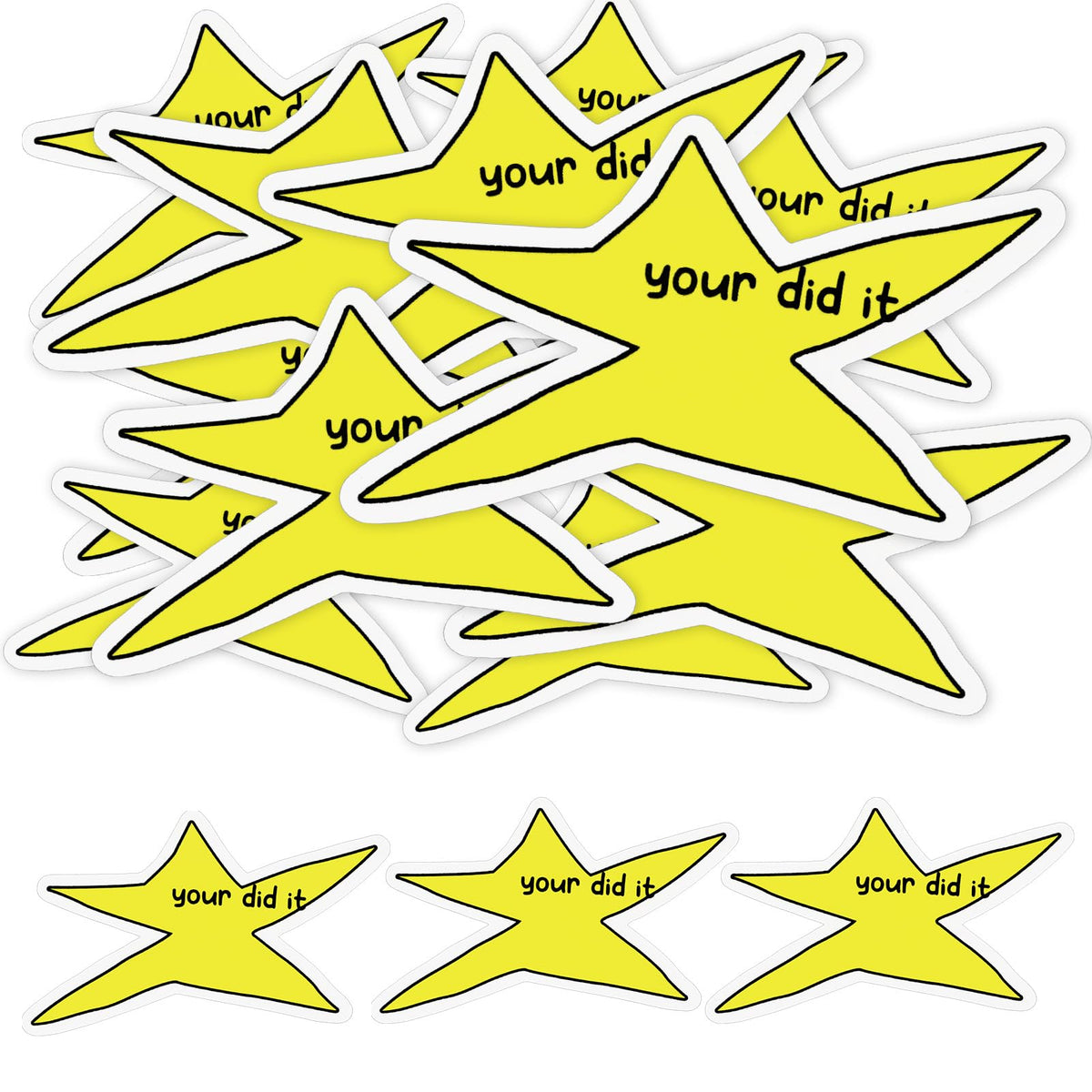 Watersay you did it star sticker pack shows bold motivational decals for laptops and bottles.