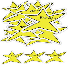 Watersay you did it star sticker pack shows bold motivational decals for laptops and bottles.