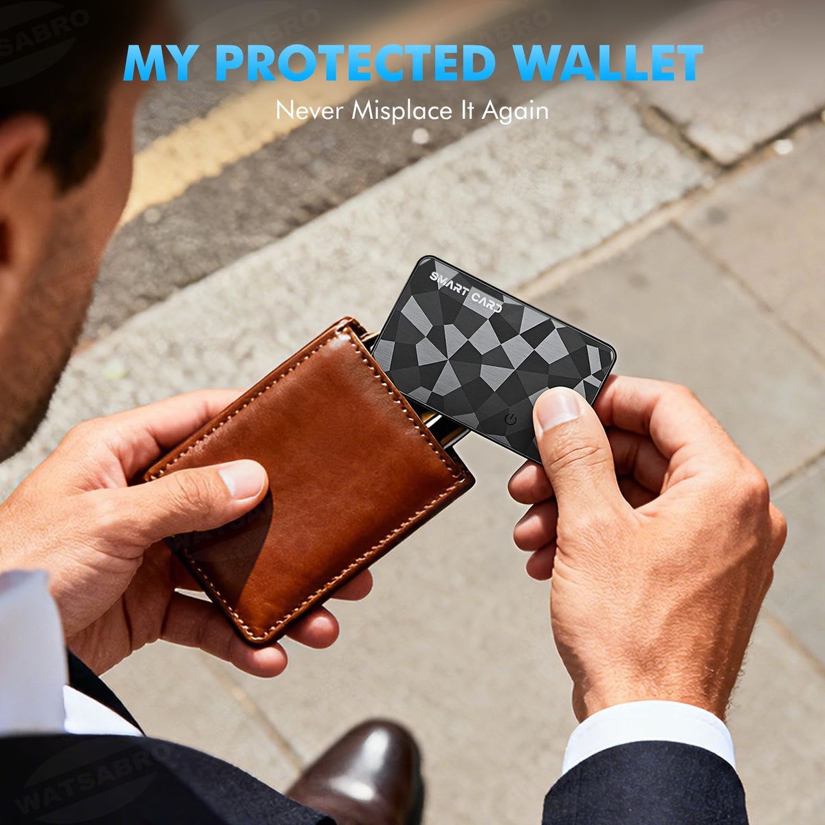 WATSABRO Wallet Tracker Card highlights long battery life and daily reliability.