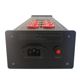 WAudio W-3900 hospital-grade outlet array maintains clean power for components.