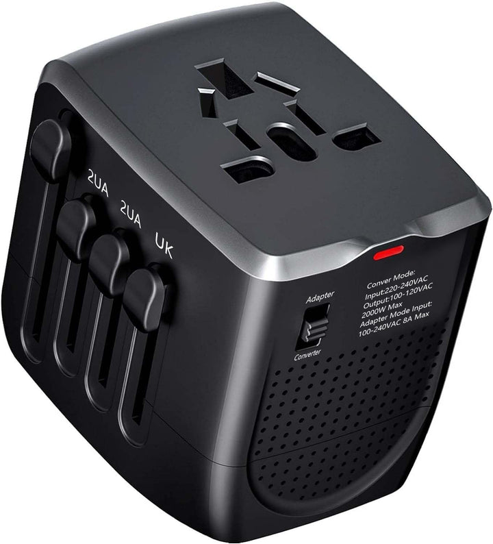 WAUDM front view showing ports and plug interfaces for easy international use