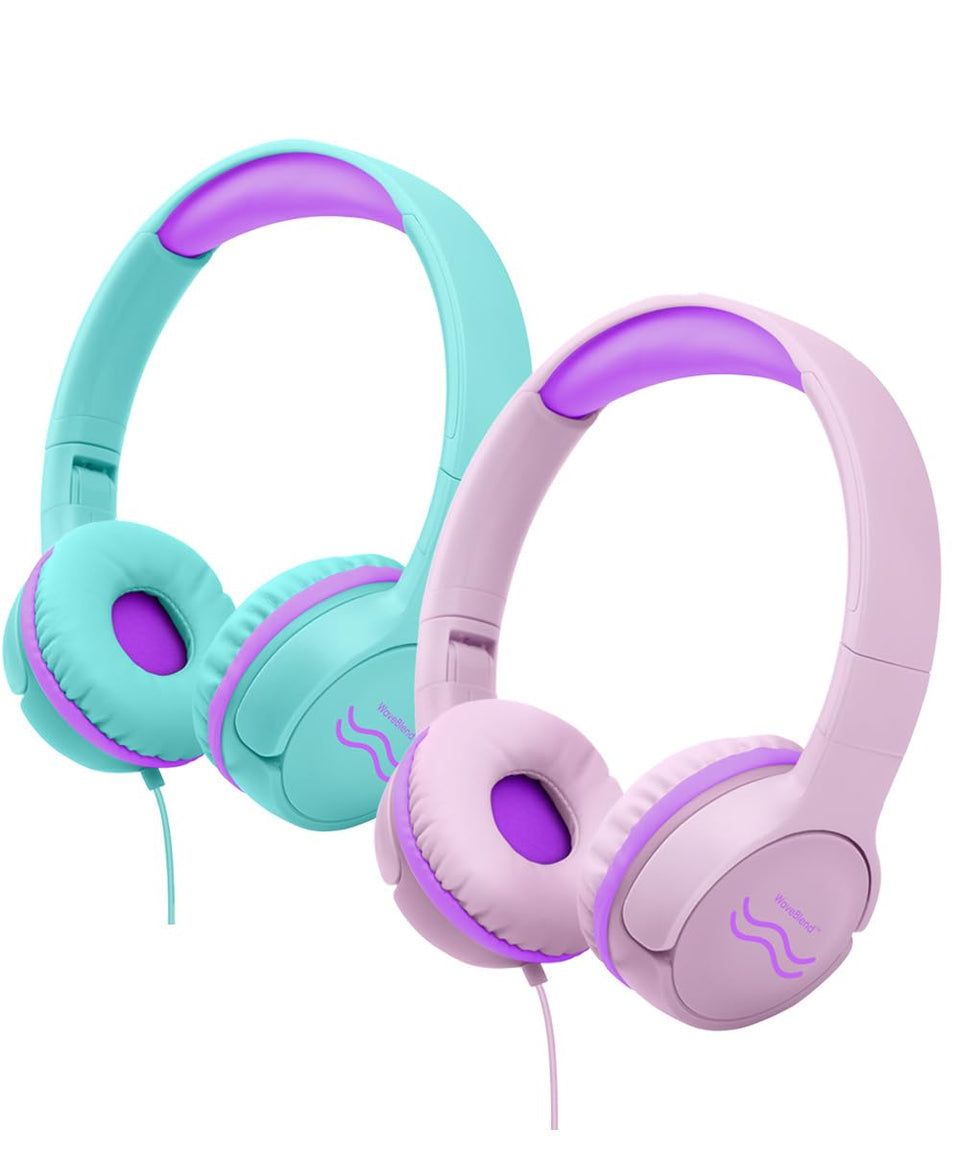 WaveBlend kids headphones foldable with volume control for safe listening on school, travel, and home.