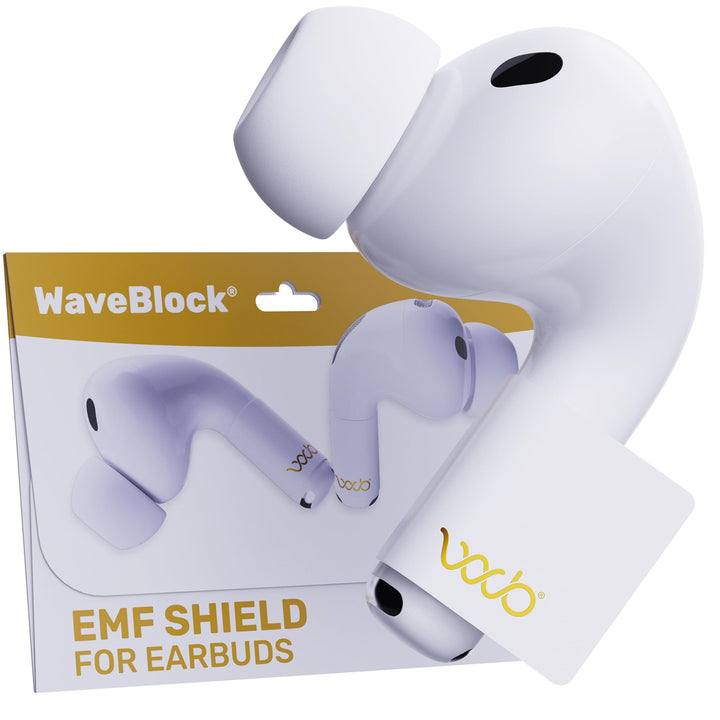 WAVEBLOCK front packaging showing product and benefit of EMF reduction