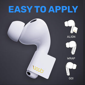 WAVEBLOCK sticker applied to an AirPod stem demonstrating discreet fit