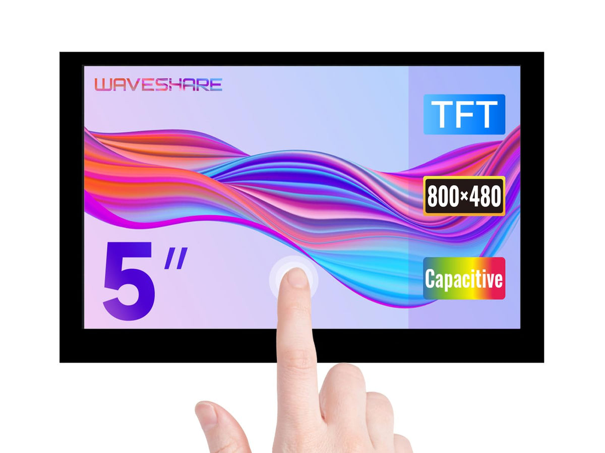 Waveshare 5-inch front view showing screen clarity and touch-ready display benefit