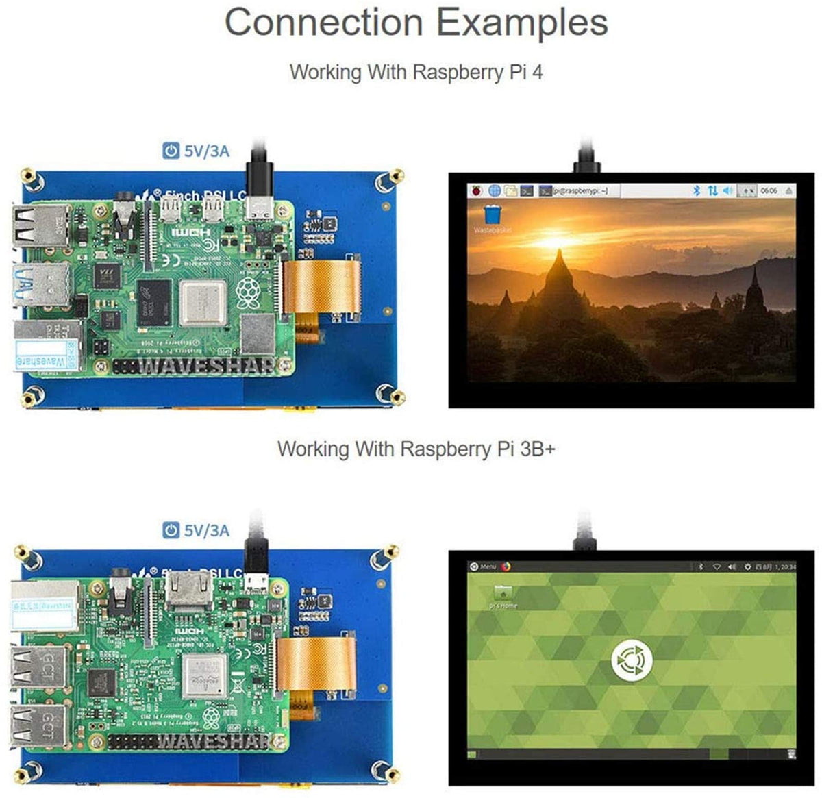 waveshare 800x480 screen displaying UI example showing sharp wide-angle clarity benefit