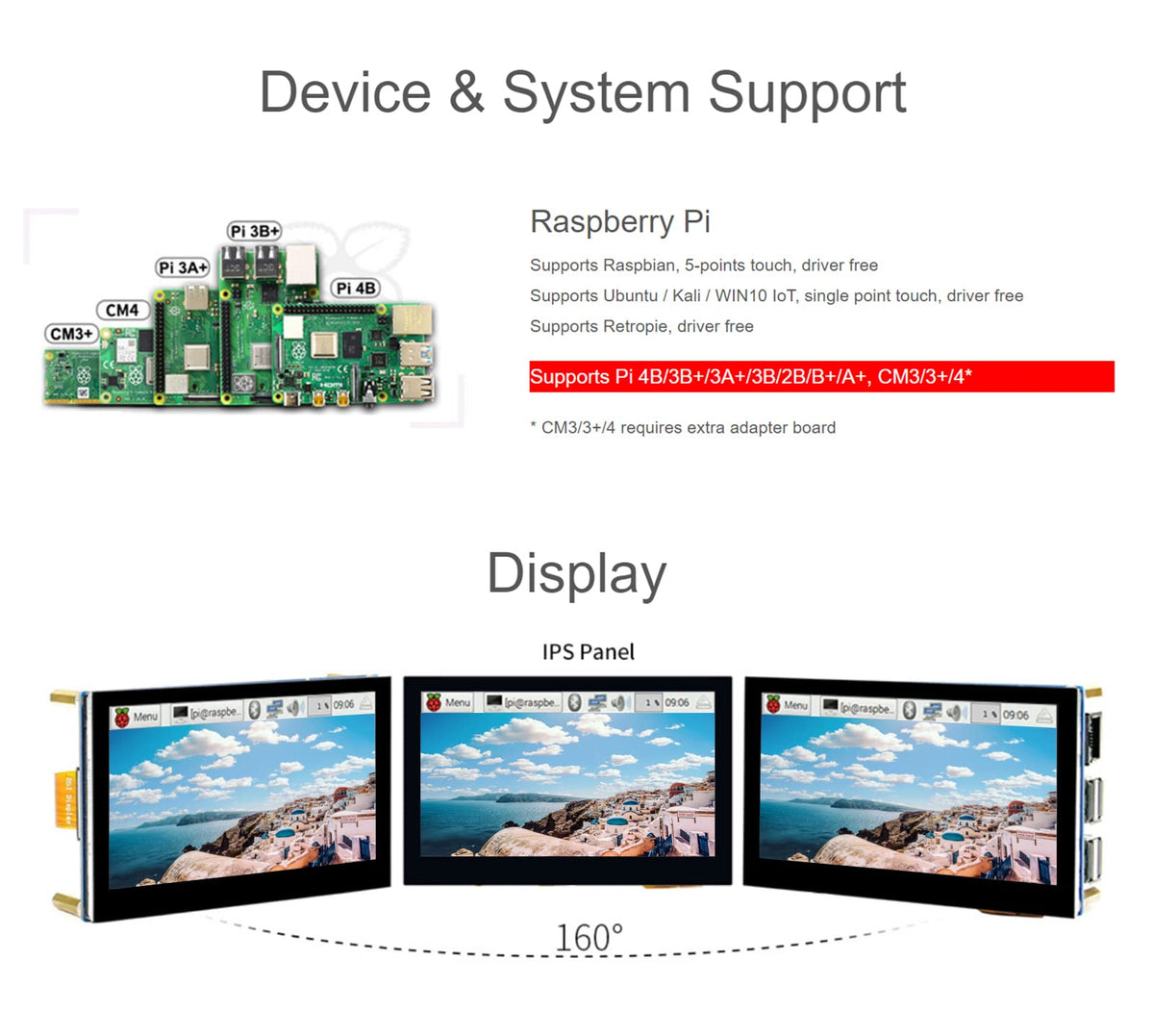 Waveshare connected to Raspberry Pi board via DSI cable for direct attachment
