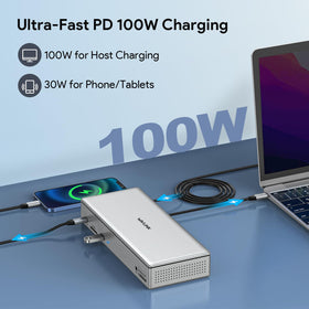 WAVLINK 100W PD on host supports laptop charging during use.