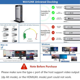 WAVLINK 40W power adapter powering the dock and connected devices.