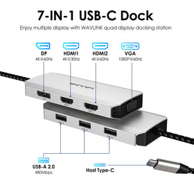 WAVLINK back ports closeup highlighting HDMI, DP, VGA for flexible connectivity
