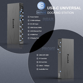 Box contents include dock, cables, power adapter, and quick setup guide.
