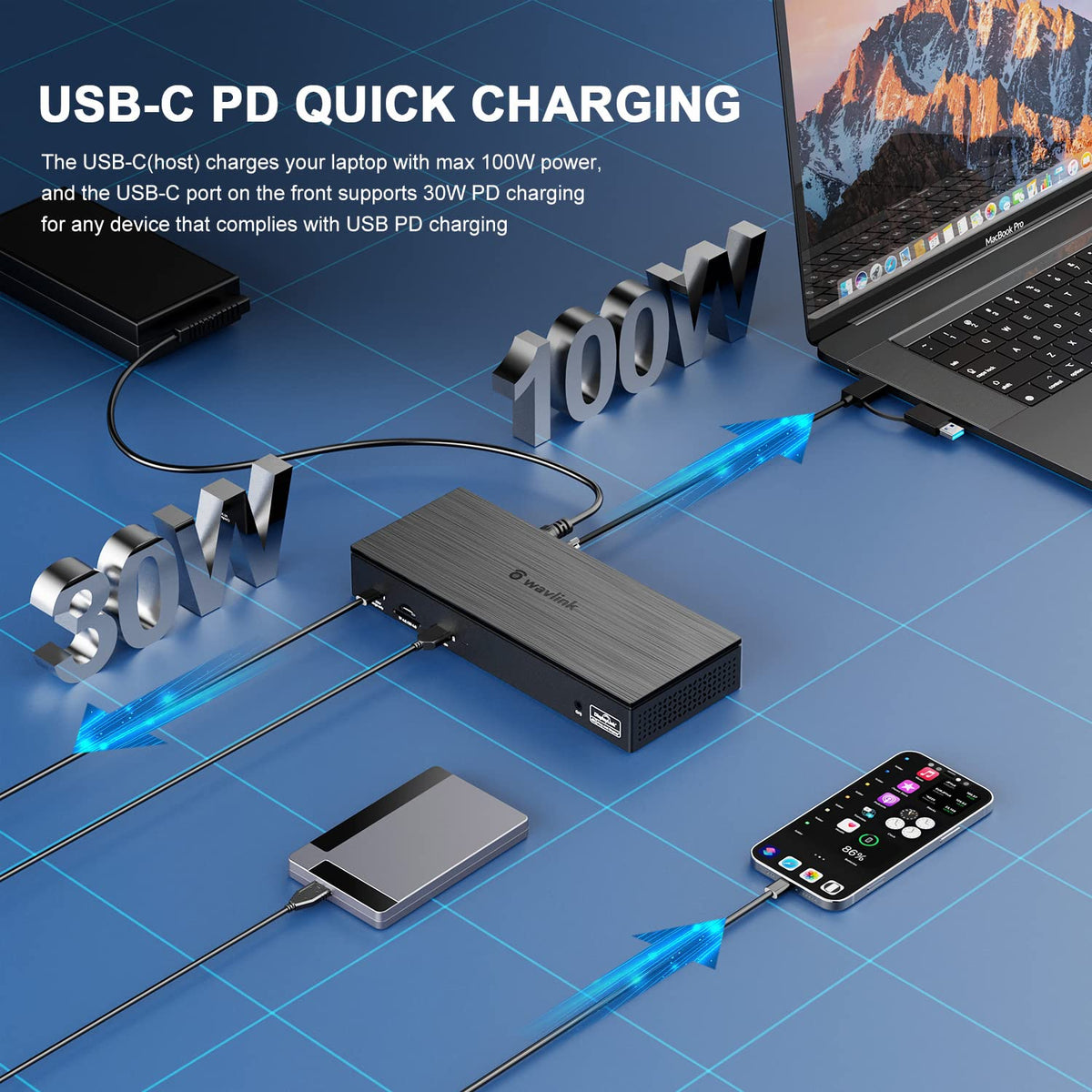 Thunderbolt compatibility enables seamless device integration with WAVLINK dock.