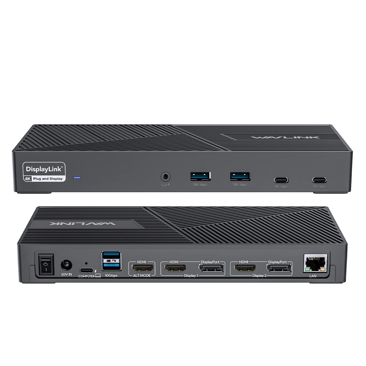 WAVLINK DisplayLink docking supports triple 4K60Hz monitors for expanded workspace.