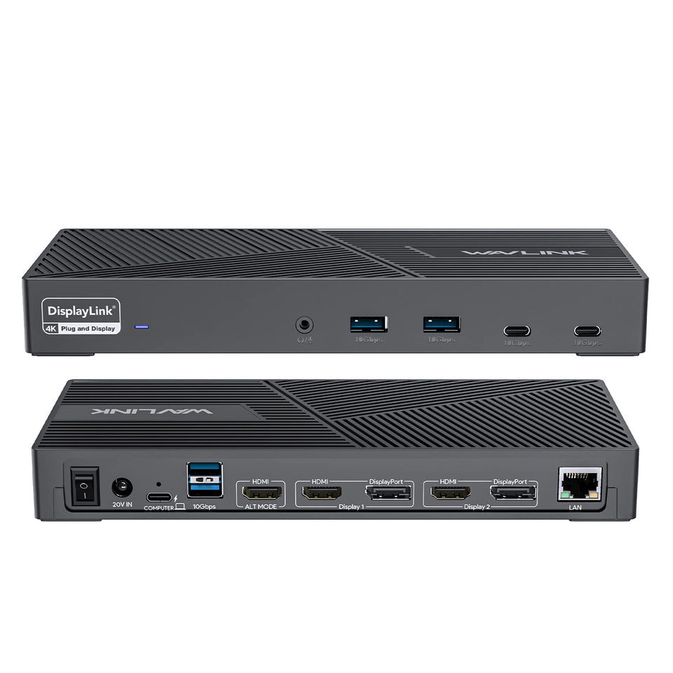 WAVLINK DisplayLink docking supports triple 4K60Hz monitors for expanded workspace.