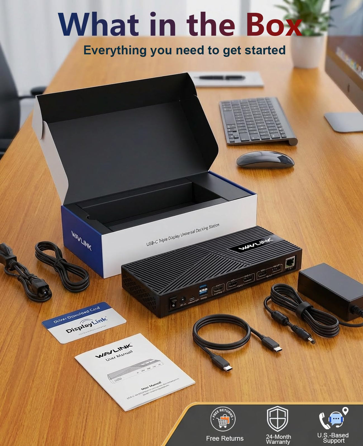 WAVLINK dock on a clean desk setup for neat productivity.