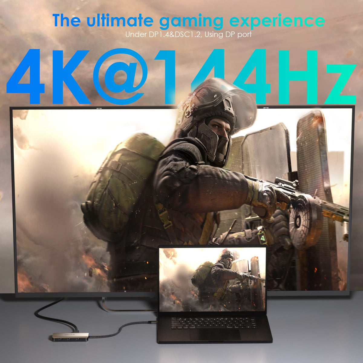 WAVLINK dock connected to gaming monitor showing high-refresh advantage