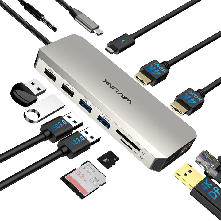 WAVLINK dock front view showing ports for cleaner desk setup