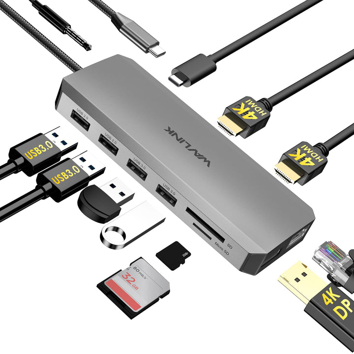 WAVLINK front view showing ports and sleek grey finish for streamlined workspace
