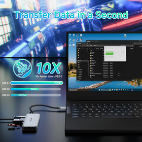 WAVLINK dock connected to laptop on a desk for tidy workspace benefit